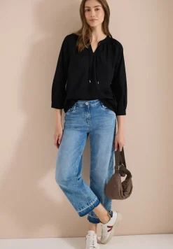 3/4-Arm Bluse mit Split Neck in Unifarbe