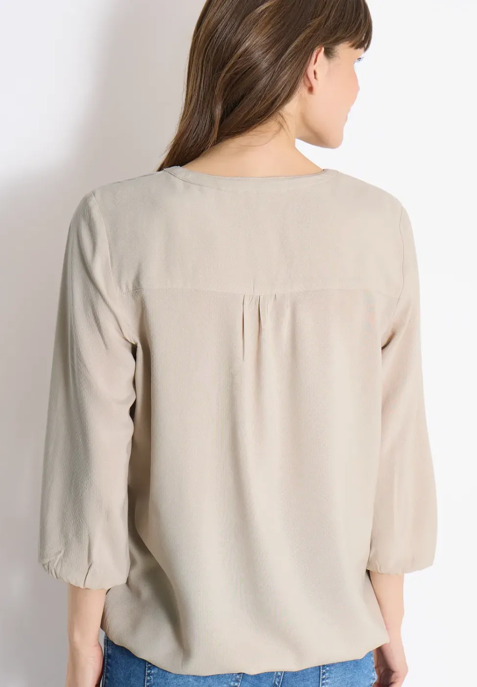 3/4-Arm Bluse mit Split Neck und Bändern