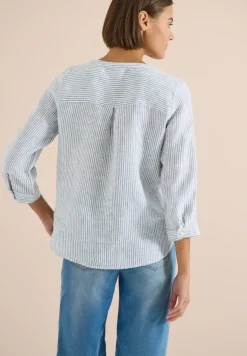 3/4-Arm Bluse mit Split Neck aus Leinen