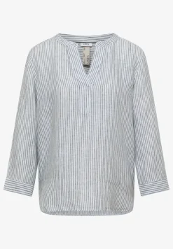 3/4-Arm Bluse mit Split Neck aus Leinen