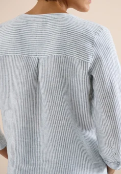3/4-Arm Bluse mit Split Neck aus Leinen