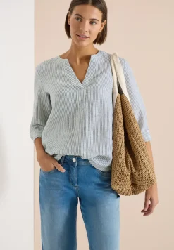 3/4-Arm Bluse mit Split Neck aus Leinen