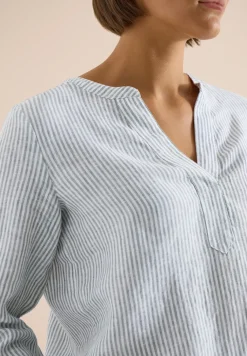 3/4-Arm Bluse mit Split Neck aus Leinen