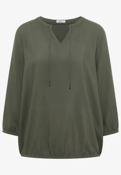 3/4-Arm Bluse mit Split Neck und Bändern