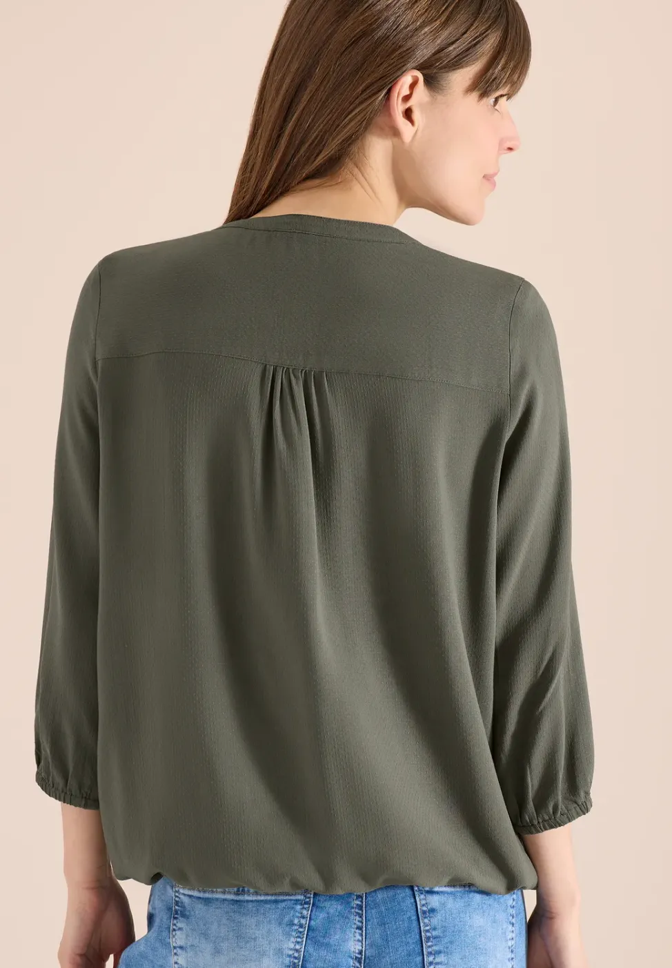 3/4-Arm Bluse mit Split Neck und Bändern