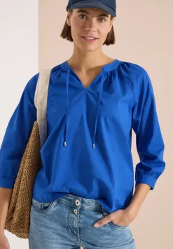3/4-Arm Bluse mit Split Neck in Unifarbe