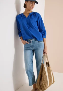 3/4-Arm Bluse mit Split Neck in Unifarbe