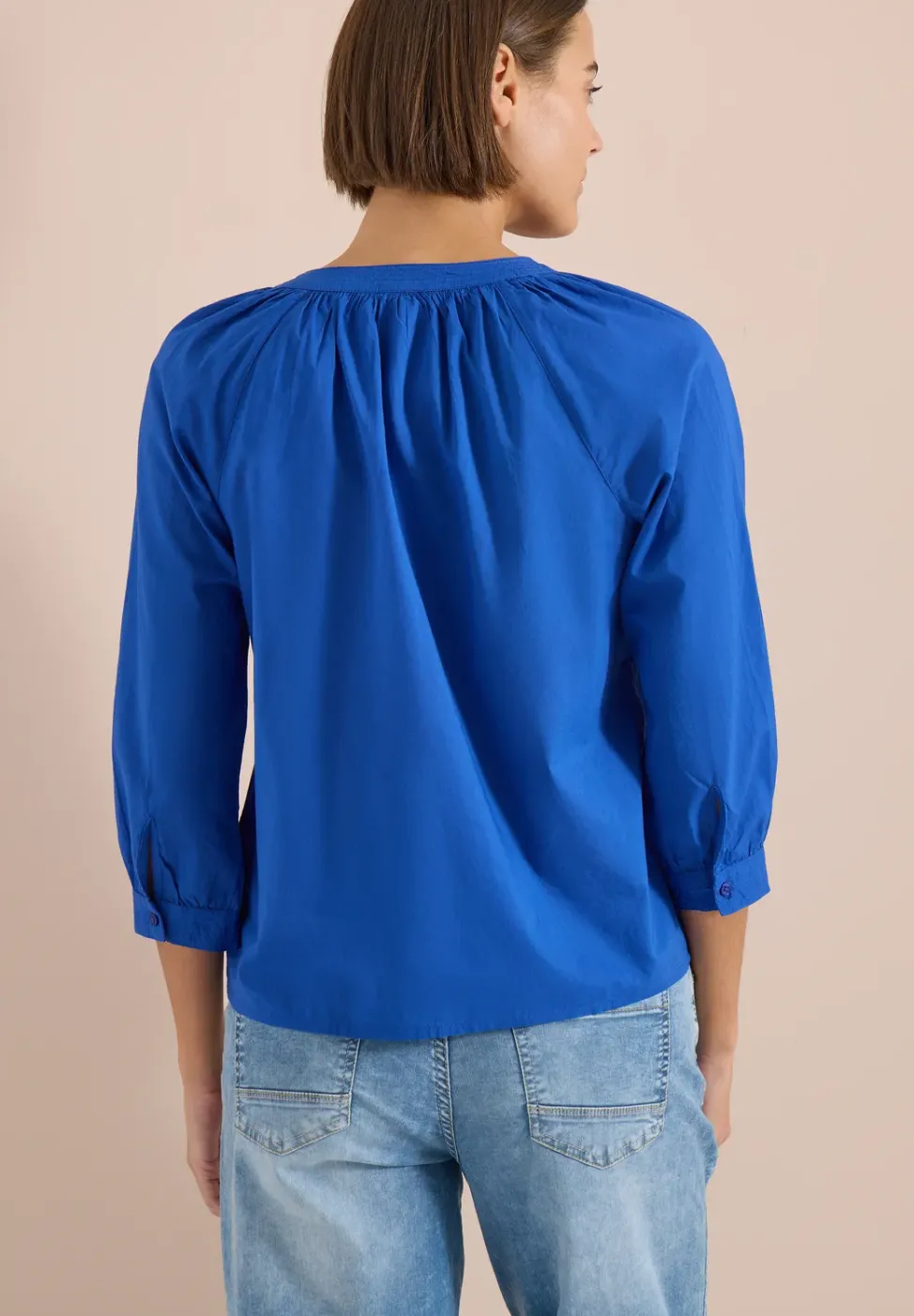 3/4-Arm Bluse mit Split Neck in Unifarbe