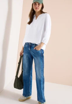 3/4-Arm Bluse mit Split Neck und Bändern