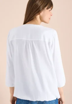 3/4-Arm Bluse mit Split Neck und Bändern