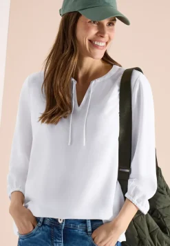 3/4-Arm Bluse mit Split Neck und Bändern