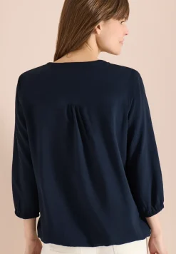 3/4-Arm Bluse mit Split Neck und Bändern