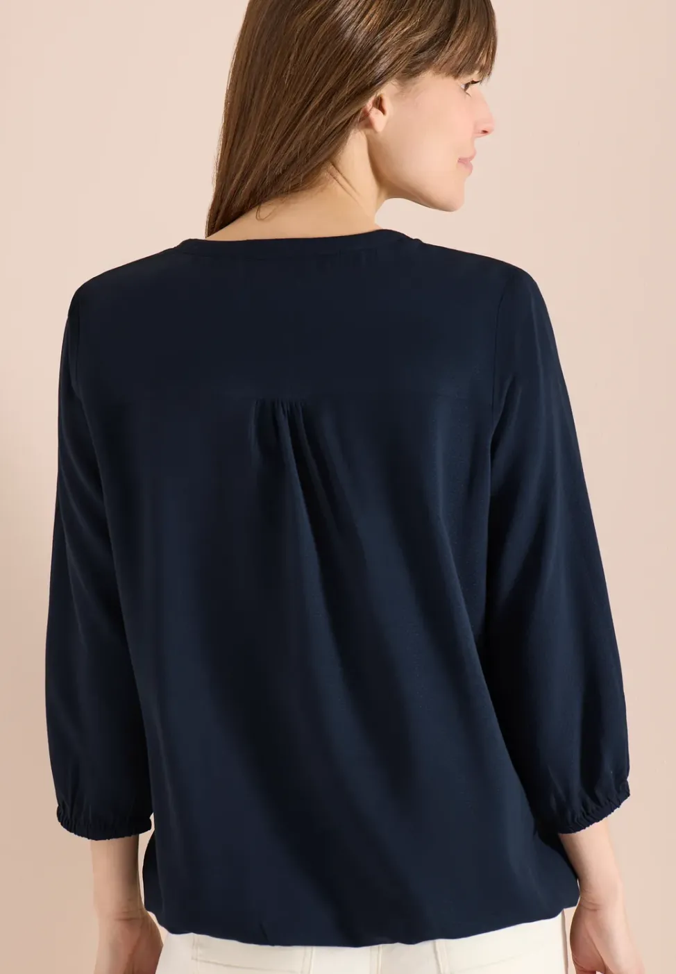 3/4-Arm Bluse mit Split Neck und Bändern