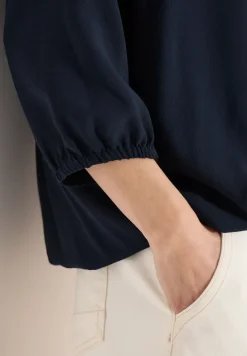 3/4-Arm Bluse mit Split Neck und Bändern