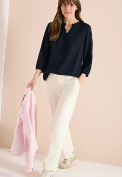 3/4-Arm Bluse mit Split Neck und Bändern