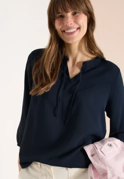 3/4-Arm Bluse mit Split Neck und Bändern