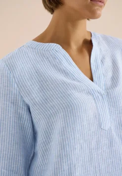 3/4-Arm Bluse mit Split Neck aus Leinen