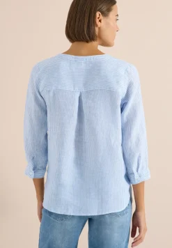 3/4-Arm Bluse mit Split Neck aus Leinen