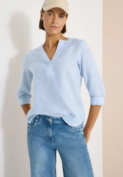 3/4-Arm Bluse mit Split Neck aus Leinen