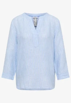 3/4-Arm Bluse mit Split Neck aus Leinen