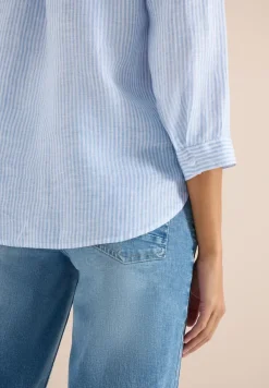 3/4-Arm Bluse mit Split Neck aus Leinen