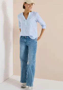 3/4-Arm Bluse mit Split Neck aus Leinen