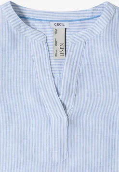 3/4-Arm Bluse mit Split Neck aus Leinen