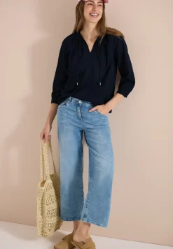 3/4-Arm Bluse mit Split Neck in Unifarbe
