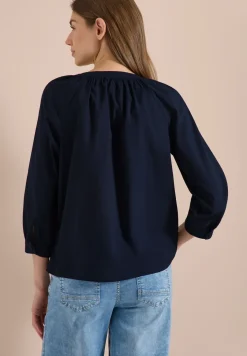 3/4-Arm Bluse mit Split Neck in Unifarbe