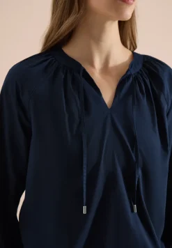 3/4-Arm Bluse mit Split Neck in Unifarbe
