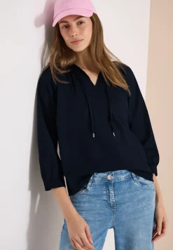3/4-Arm Bluse mit Split Neck in Unifarbe