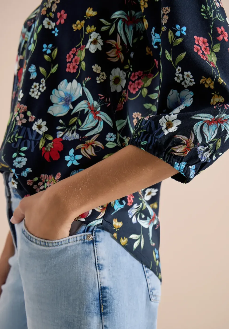 3/4-Arm Bluse mit Split Neck und Print