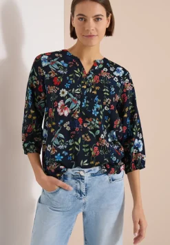 3/4-Arm Bluse mit Split Neck und Print