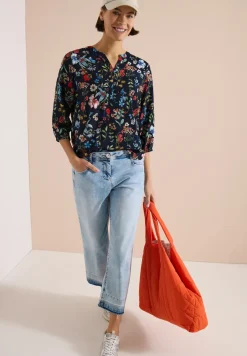 3/4-Arm Bluse mit Split Neck und Print