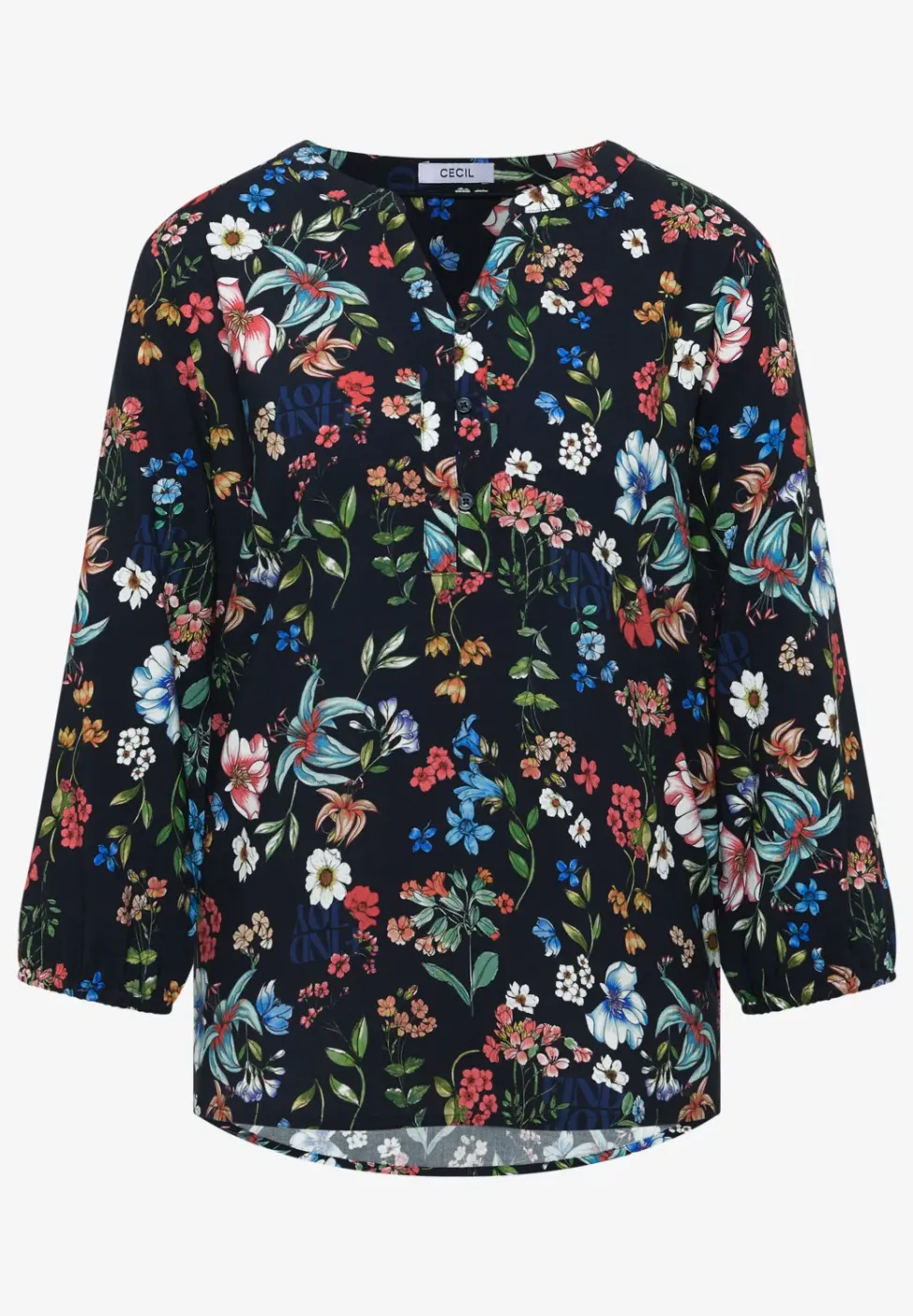 3/4-Arm Bluse mit Split Neck und Print