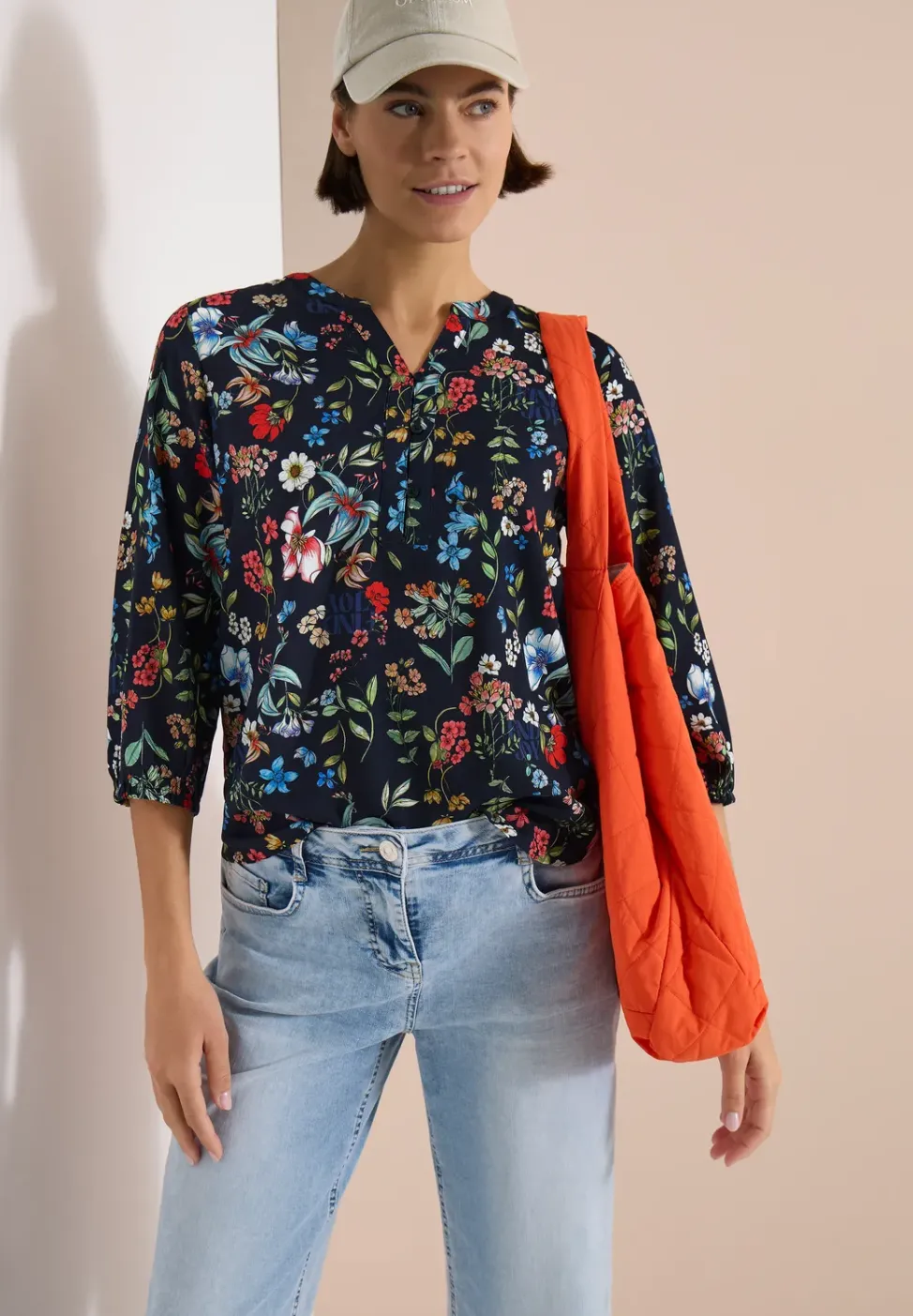 3/4-Arm Bluse mit Split Neck und Print