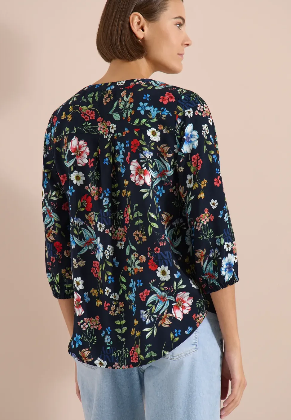 3/4-Arm Bluse mit Split Neck und Print