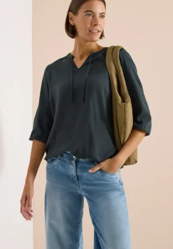 3/4-Arm Bluse mit Split Neck und Bändern