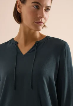 3/4-Arm Bluse mit Split Neck und Bändern