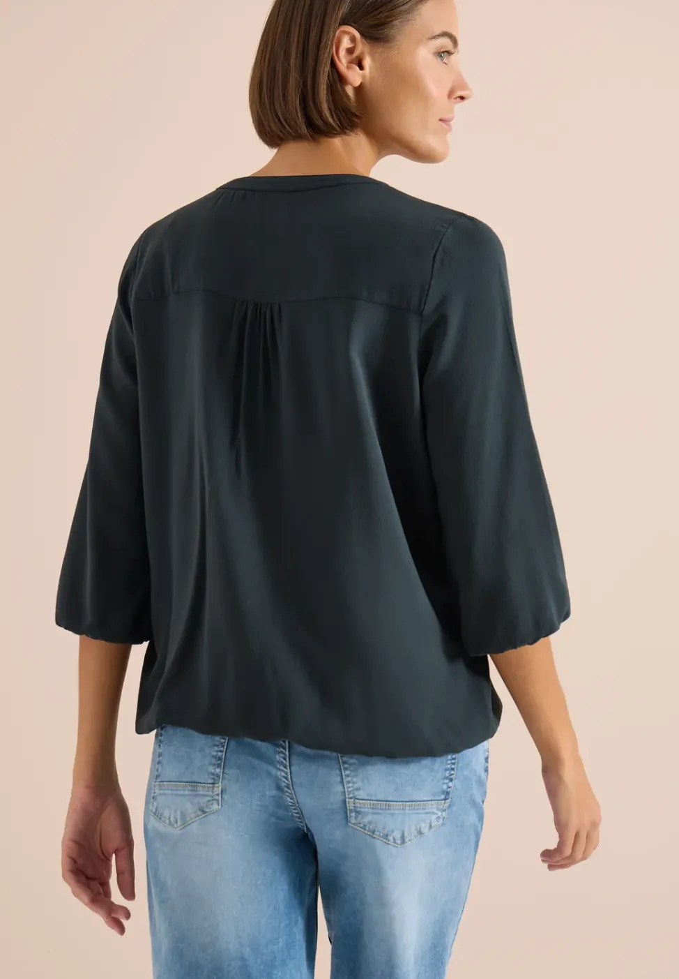 3/4-Arm Bluse mit Split Neck und Bändern