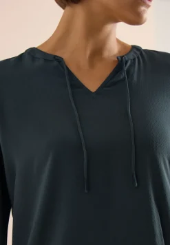 3/4-Arm Bluse mit Split Neck und Bändern