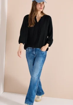 3/4-Arm Bluse mit Split Neck und Bändern