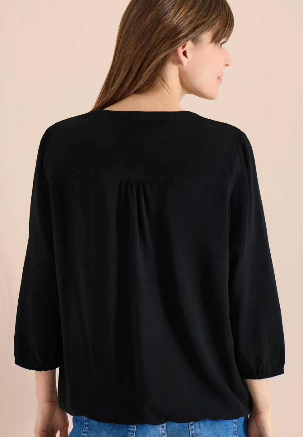 3/4-Arm Bluse mit Split Neck und Bändern