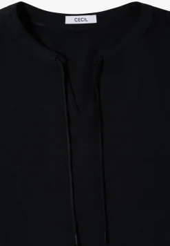 3/4-Arm Bluse mit Split Neck und Bändern