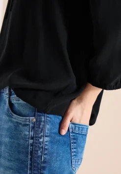 3/4-Arm Bluse mit Split Neck und Bändern