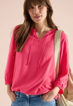 3/4-Arm Bluse mit Split Neck und Bändern