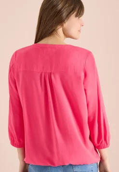3/4-Arm Bluse mit Split Neck und Bändern
