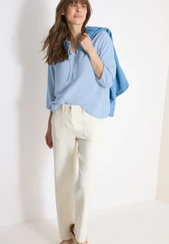 3/4-Arm Bluse mit Split Neck und Bändern