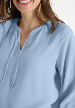 3/4-Arm Bluse mit Split Neck und Bändern