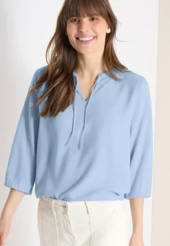3/4-Arm Bluse mit Split Neck und Bändern